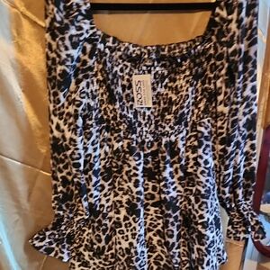 J for Justify Black and Cream Animal Print Blouse